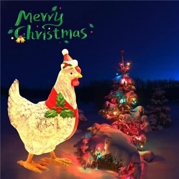 Christmas Chicken Decorations 3D Light Up Chicken with Scarf Patio 15.7'' Sturdy - Picture 3 of 7